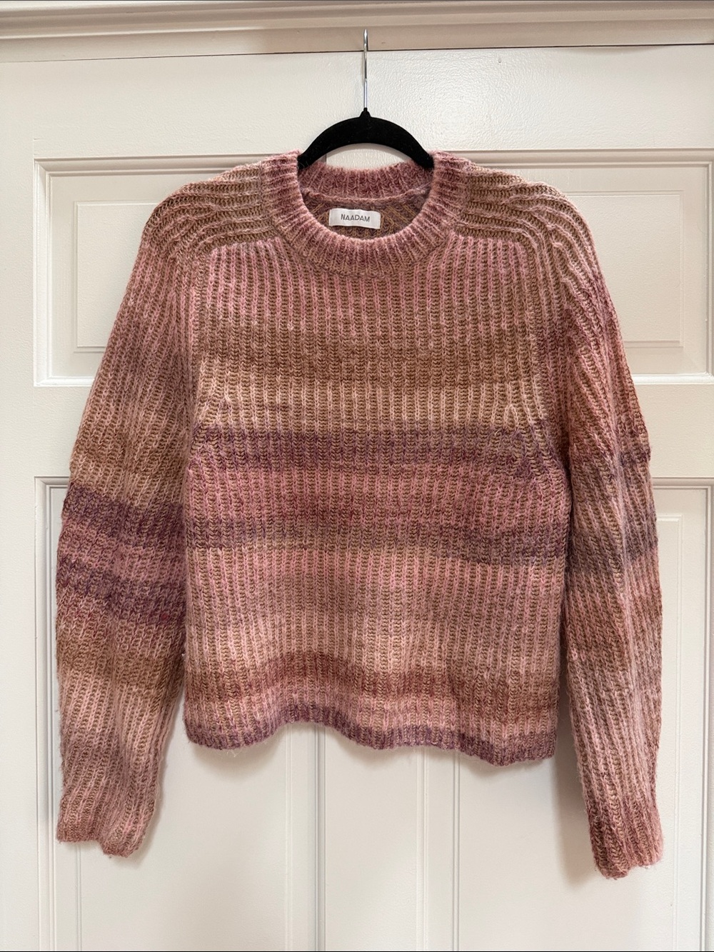 NAADAM Pink and Brown Ribbed Crewneck Sweater